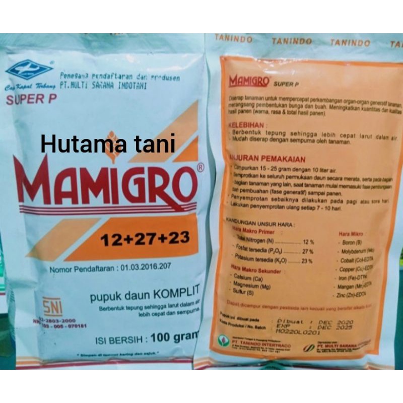 Pupuk daun komplit MAMIGRO SUPER P 12+27+23 100 gr