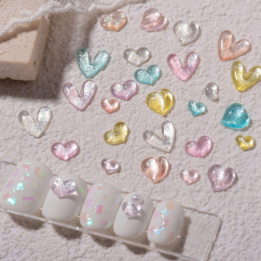 PINEAPPLE 30pcs Jewelry Flat Bottom Drill Nail Accessories Nail Decoration Peach Heart Love Heart Symphony DIY Manicure Resin Nail Art Nail Rhinestones