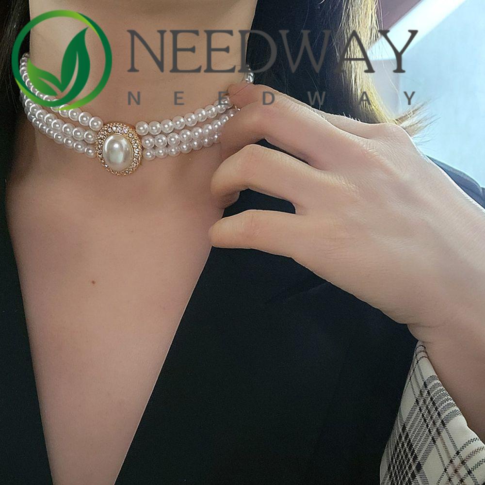 Kalung Choker Hias Mutiara Berlian Imitasi Bahan Alloy Aneka Warna Gaya Korea Untuk Wanita