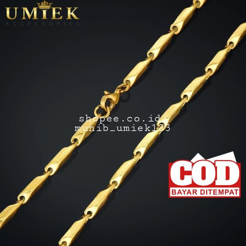 Kalung Titanium Pria Wanita asli rantai padi emas gold cowok cewek keren Cowo cewe anti