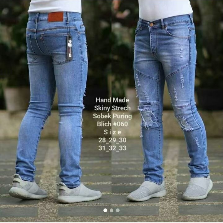 CELANA SOBEK JEANS PRIA PANJANG STRECHT / CELANA JEANS PRIA SKINY SOBEK PAHA DENGKUL