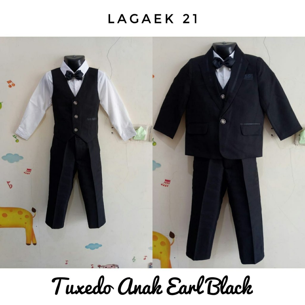 Setelan Jas Anak Laki HITAM Usia 1 2 Tahun Premium 8in1 - Set Jas Pesta Anak Cowok Berdasi Tuxedo LENGKAP