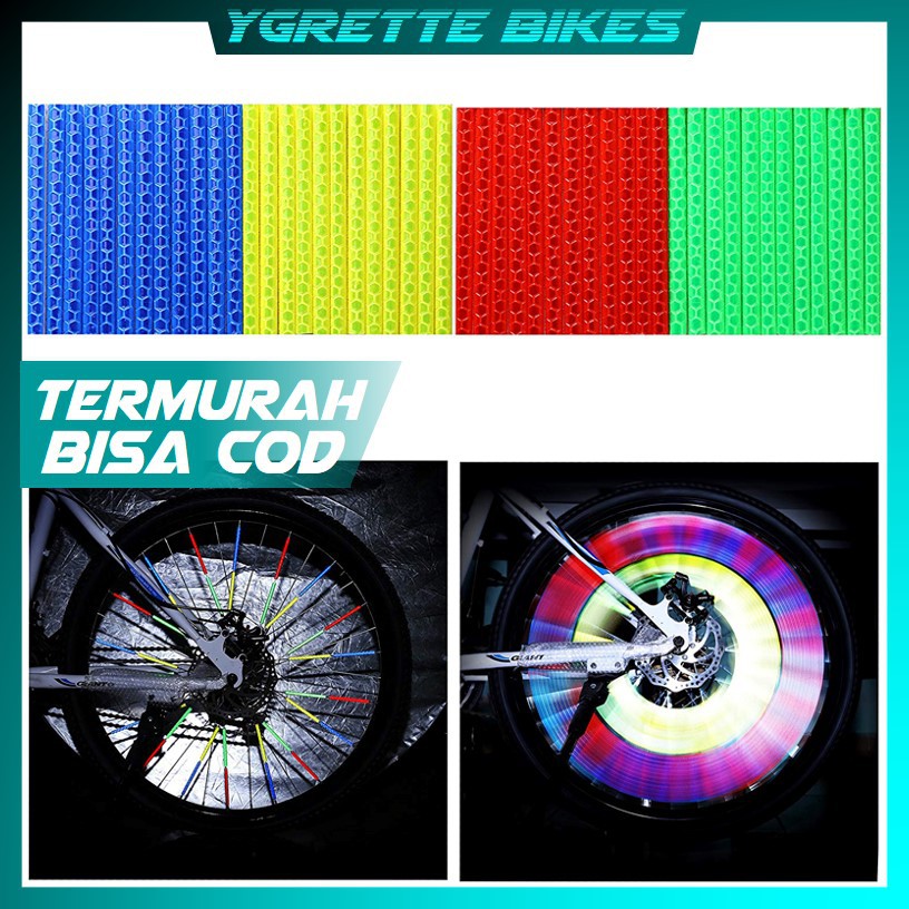 YGRETTE - XC USHIO Stiker Reflektif Mini Velg Jari Ban Sepeda 12 Strip - B-0001 - Green