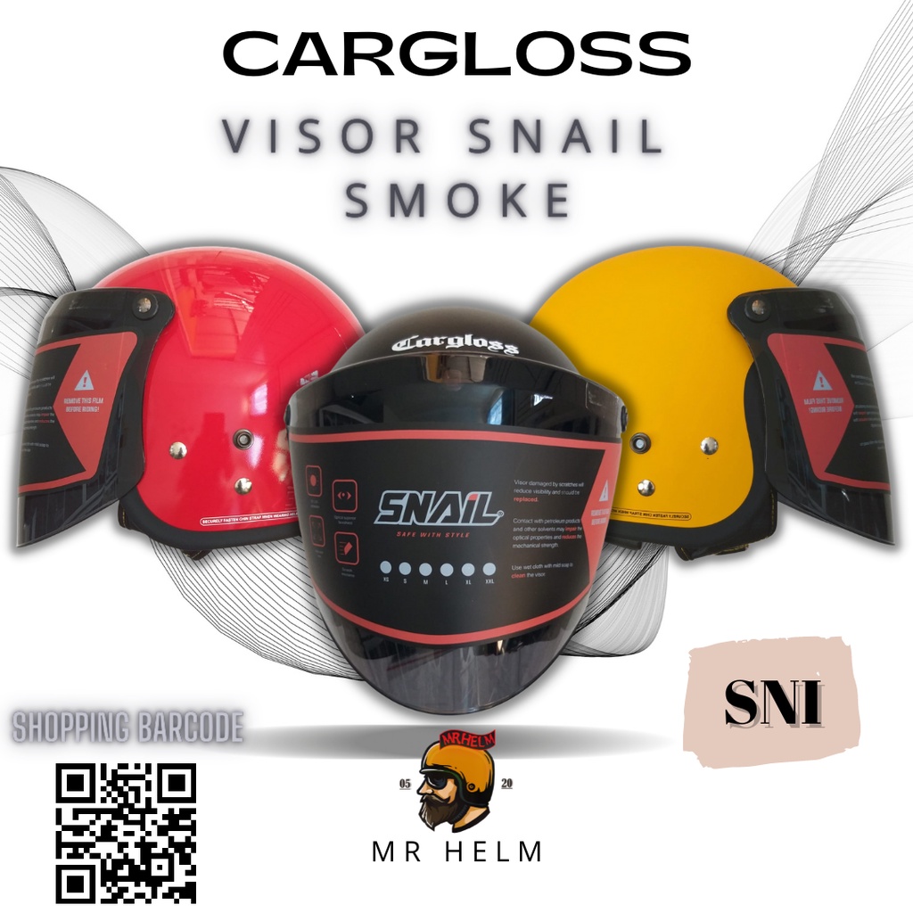 HELM CARGLOSS RETRO ORIGINAL + VISOR SNAIL FLAT SMOKE PREMIUM QUALITY ( MR HELM )