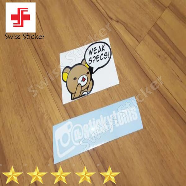 

Grosir stiker lucu Rilakkuma "weak specs!" (tulisan bisa custom) Elegan