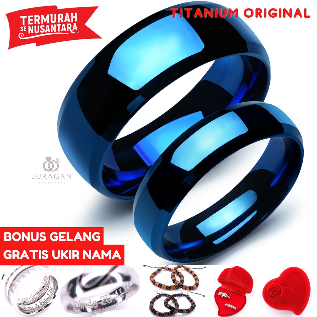 [HIGH QUALITY] Cincin Couple BUCIN R70 Titanium Ukir Nama + Box Cincin Beludru + BONUS Gelang Couple