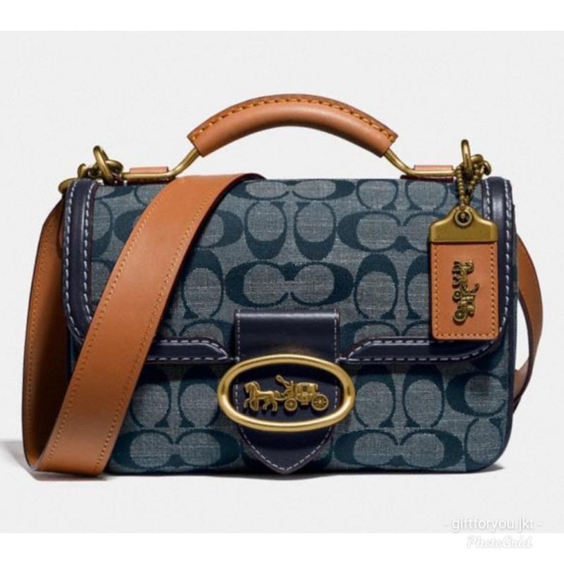 Coach Women Riley Top Handle 22 In Signature Chambray Midnight Navy Original Tas Wanita Branded