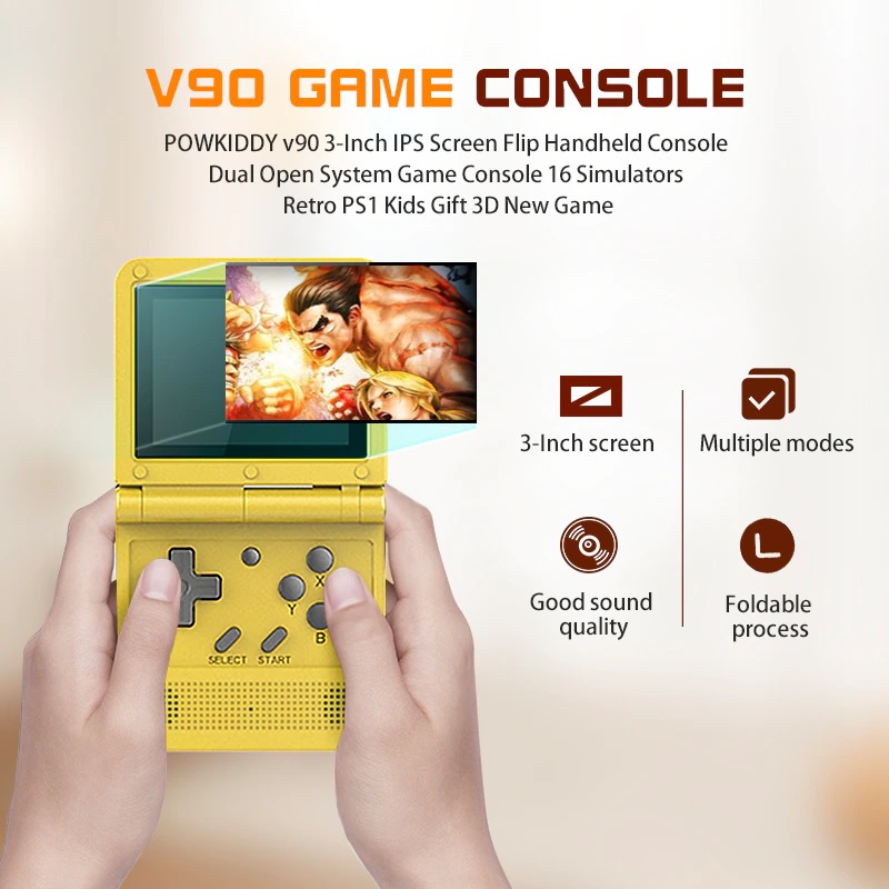 POWKIDDY V90 - Retro Flip Handheld Console 64GB - Game Nostalgia Jadul