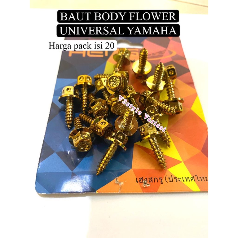 ( NEW FOTO ASLI ) BAUT PROBOLT BODY FLOWER YAMAHA HENG GOLD STAINLESS FULL BODY Lexi Aerox Fino Vixion Mio Xride Jupiter Xmax Nmax Byson R15 R3 Nouvo Freego Vega YZF WR155 Grand Soul ORIGINAL BAUT BADAN MOTOR EMAS HARGA 10 BIJI 20 PCS GROSIR ECER