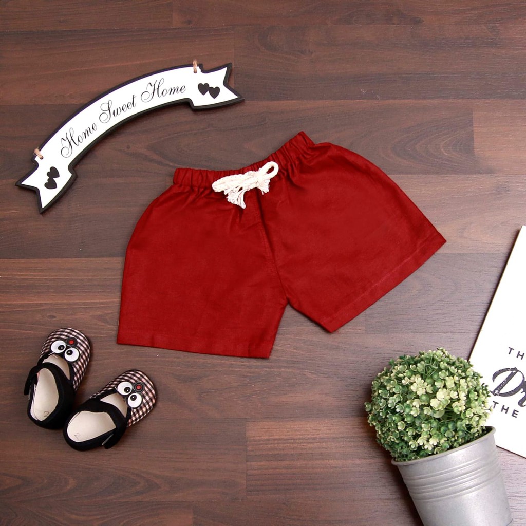 Jikialiang - CELANA PENDEK ANAK UNISEX POLOS USIA 1-12 TAHUN BAHAN KATUN LINEN