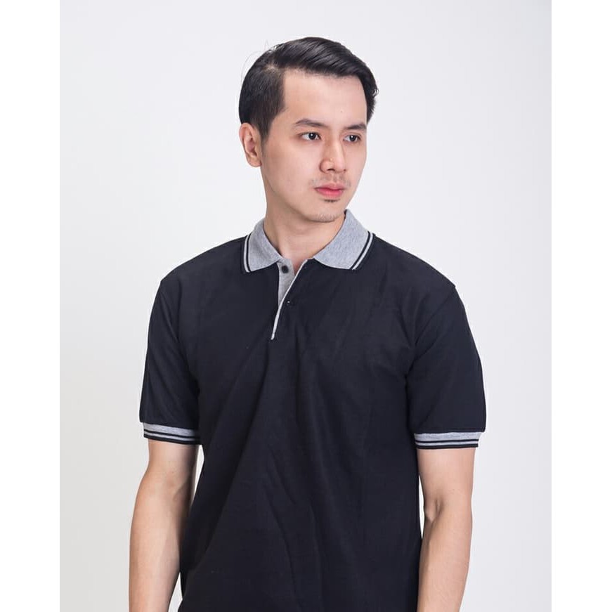 Cole Baju Polo Pria Lengan Pendek Reguler Psr Atasan Cowok Fashio UG919  Kerah Shirt Hitam