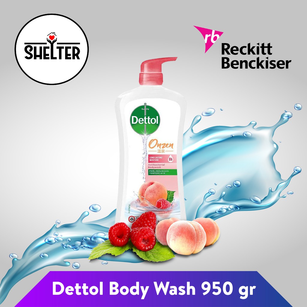 Dettol Body Wash Onzen Momo & Raspberry / Sabun Mandi Cair Anti Kuman & Bakteri 950gr ORIGINAL
