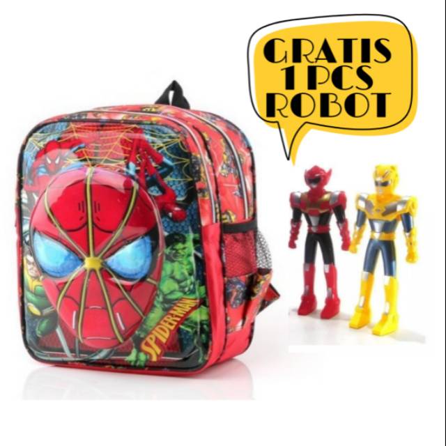 Tas anak Spiderman batok gratis robot MATA NYALA