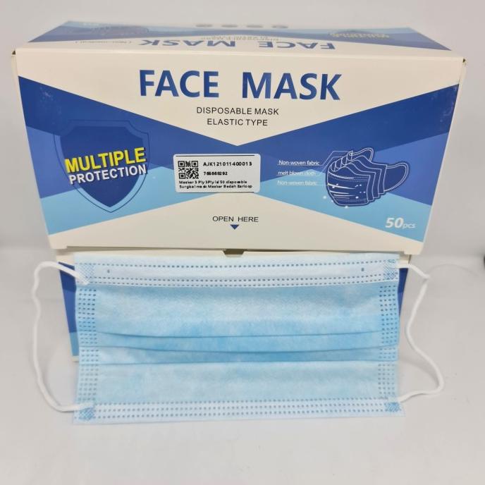 Masker 3 ply isi 50 pcs disposable earloop 45-captikus Murah