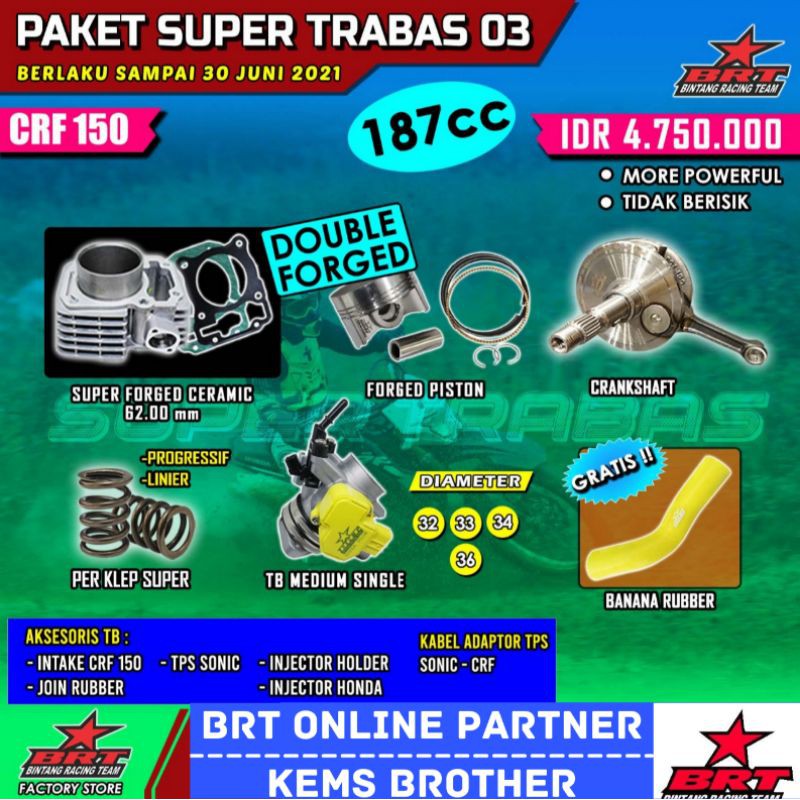 PAKET BRT CRF SUPER TRABAS 3 CRF 150 TOTAL 187 CC