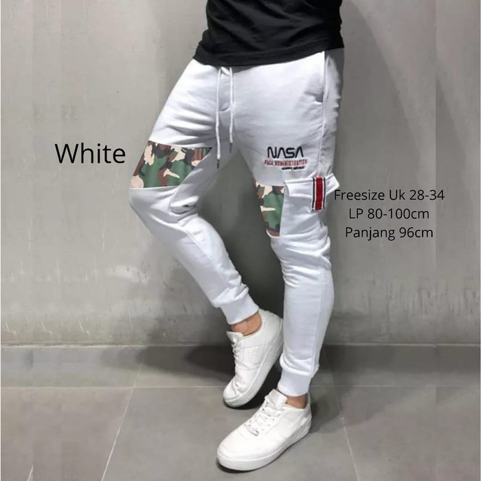Celana Jogger Pria Wanita Sweatpants Joger Basic Nasa Army Training - Putih