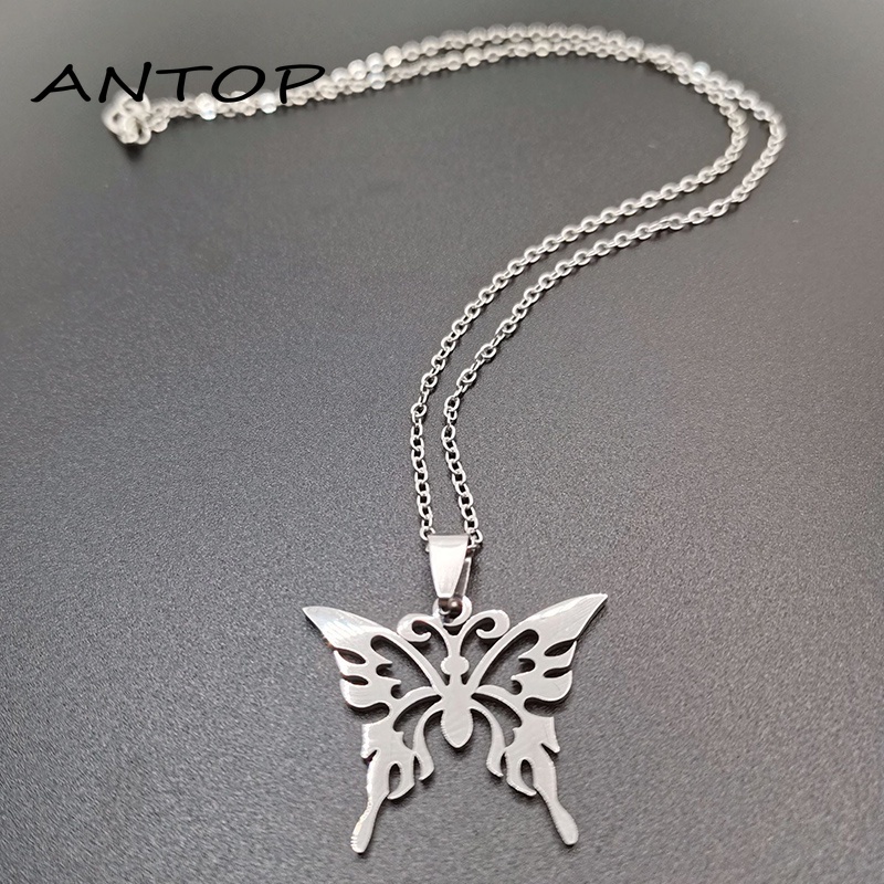 Kalung Liontin Butterfly Bahan Titanium Steel Gaya Korea Untuk Unisex ANTOP