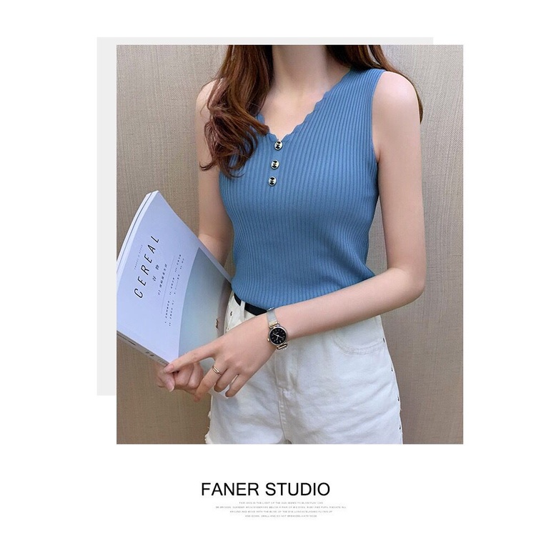 SS052 Tank Top Wanita Import Model Longgar Bottoming Gaya Korea Bahan Ice Silk-6