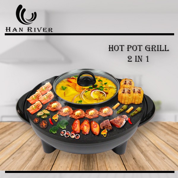 Panci Han River Listrik Alat Pemanggang Goreng Anti Lengket HRSKG01BK Grill Electric BBQ Panggang