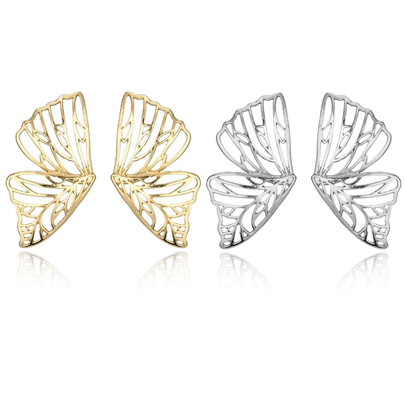 Anting Stud Liontin Sayap Malaikat Kupu-Kupu Besar Model Hollow Bahan Metal Untuk Wanita