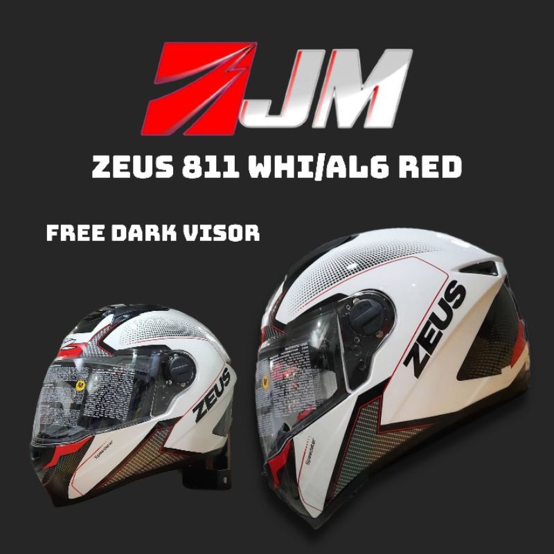 Zeus 811 WHITE/AL6 RED Helm Harian Touring Merah Putih