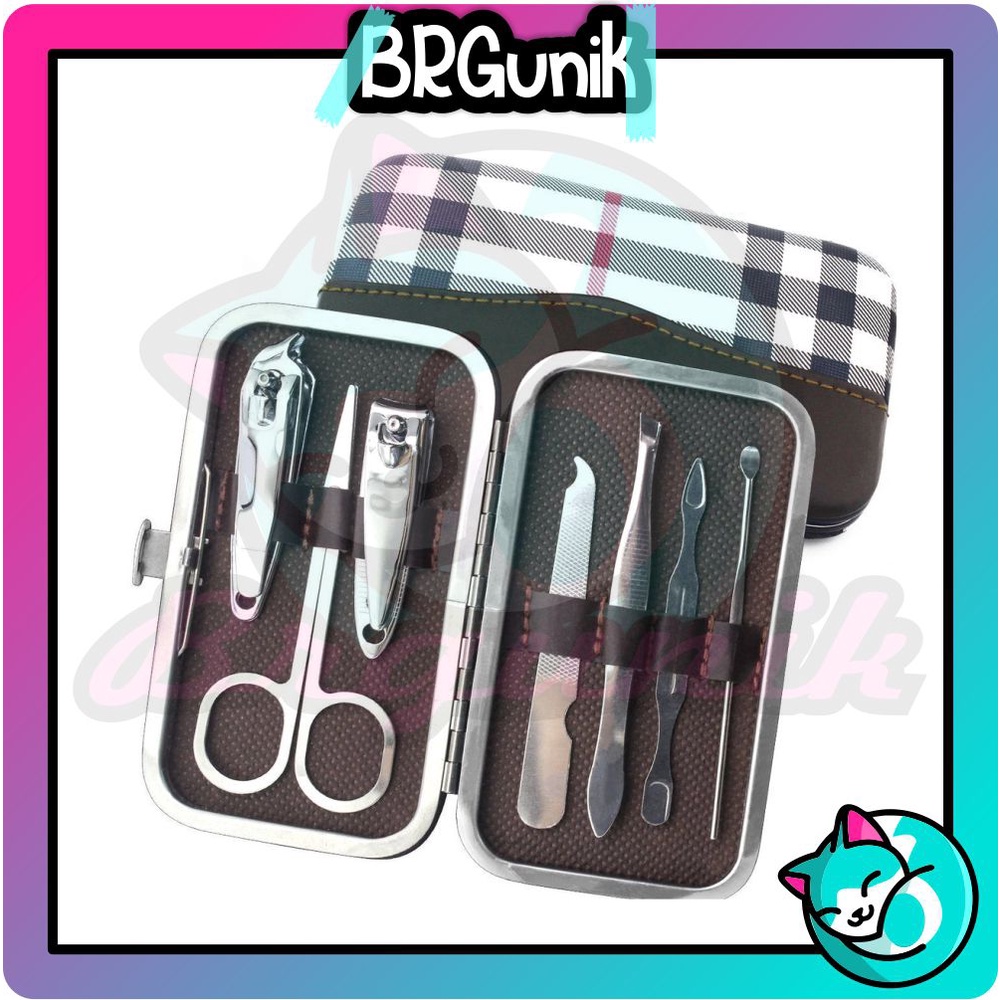 BRGUNIK Peralatan Menicure 7in1 Mini Stainless Stell Gunting Kuku Portable Tools Set Dengan Dompet R507