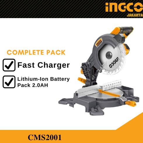 Miter Saw Cordless 20V / Mitresaw Pack 2.0Ah Potong Kayu Ingco Cms2001