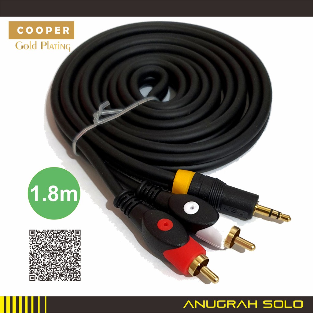 Kabel Audio Aux Jack 3.5mm Stereo to RCA Gold Plate Copper Core