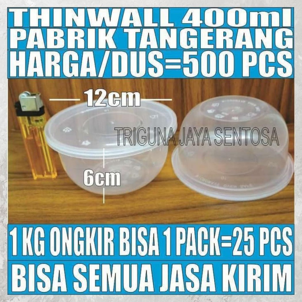 Mangkok Plastik 400 Ml Tempat Kotak Makan Nasi Cup Puding Thinwall