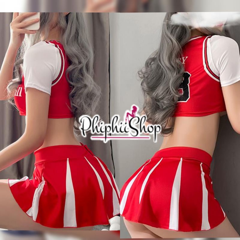 Seragam Olahraga Jersey Cheerleader Bola Basket Set Rok Sexy Kostum Cosplay Lingerie