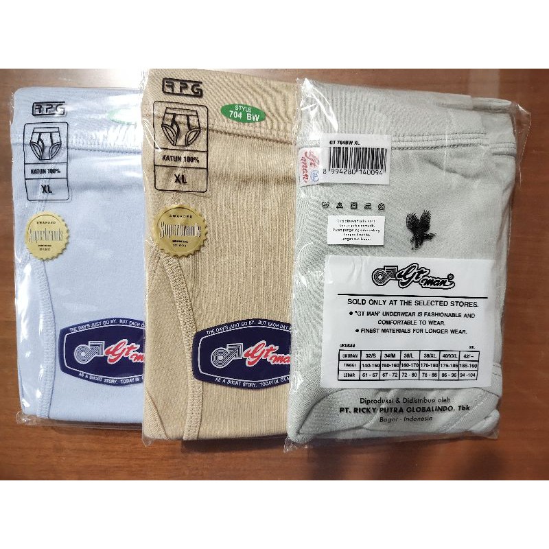 PAKET 3 PCS CELANA GT MAN WARNA 704 BW + MASKER  BAGUS 1 PCS