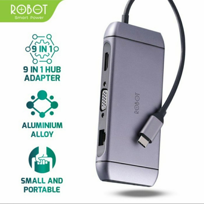 ROBOT HT490 9IN1 USB C HUB ADAPTER WITH RJ45 HDMI 4K VGA 1080P PD100W