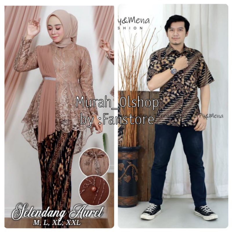 New Set Couple Kebaya Selendang Tulle Bordir Mutiara Premium