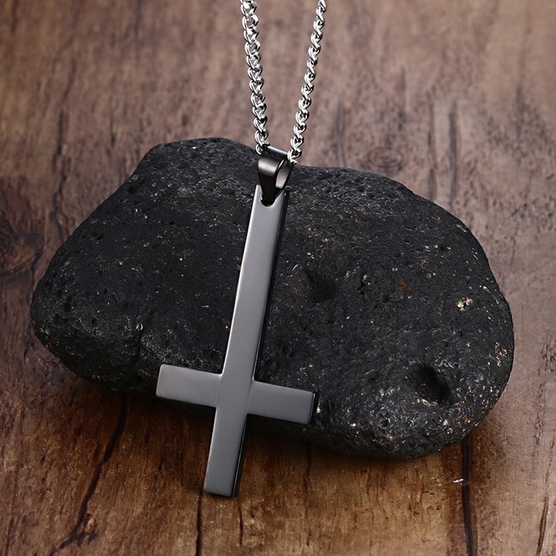 Male Black Plated St Peter's Inverted Cross Pendant Necklace for Men Stainless Steel Choker Crux de Sanctus Petrus Jewelry