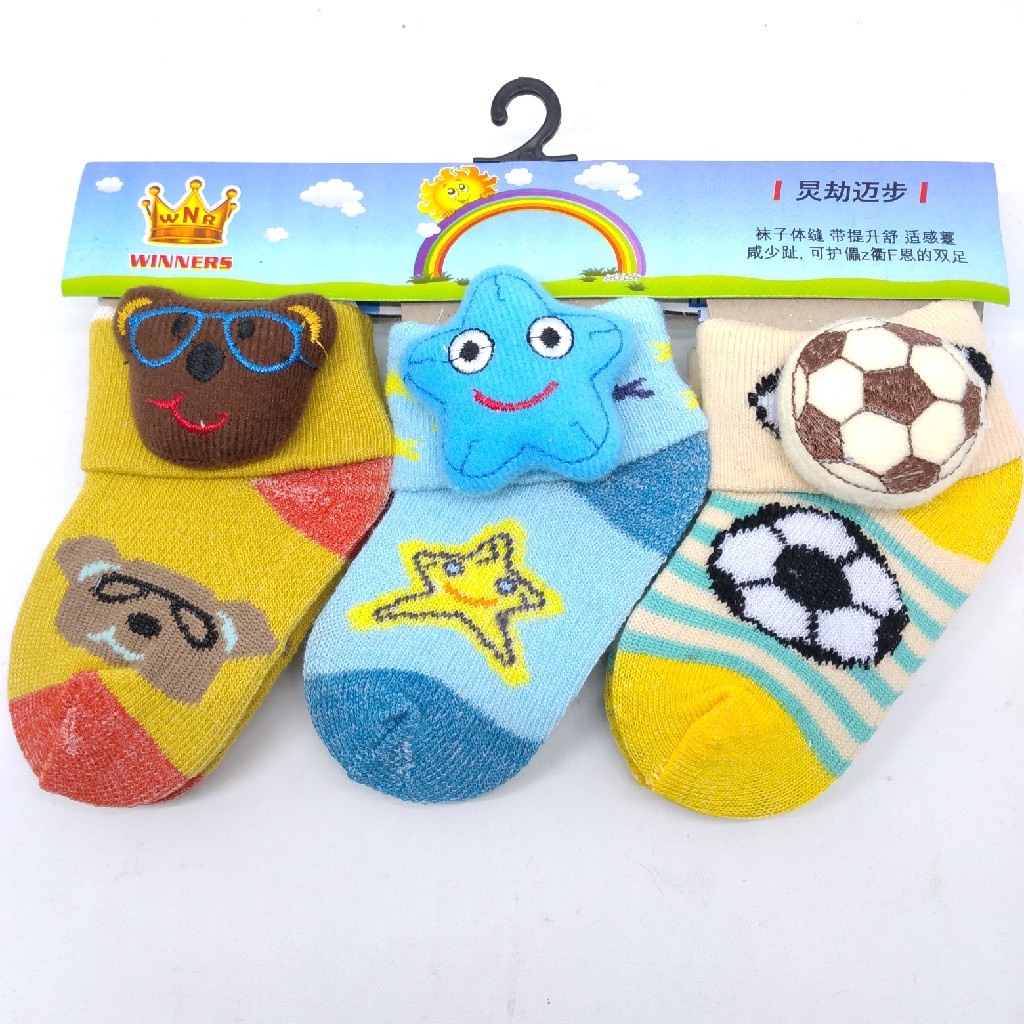 ISI 3 PASANG KAOS KAKI BAYI MOTIF BONEKA 3D USIA 0-6 BULAN