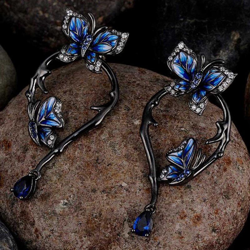 Fancyqube Anting 925 Sterling Silver Bentuk Kupu-Kupu Biru Glamor Buatan Tangan Untuk Wanita Handmade
