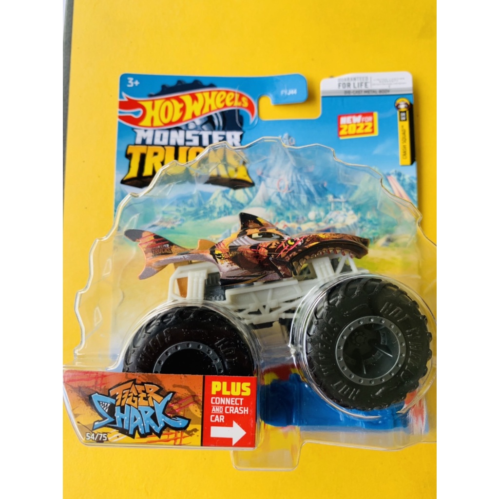 HOTWHEELS HOT WHEELS MONSTER TRUCKS TRUCK TIGER SHARK HIU ORANGE DIECAST MINIATUR MOBIL MAINAN MOBIL