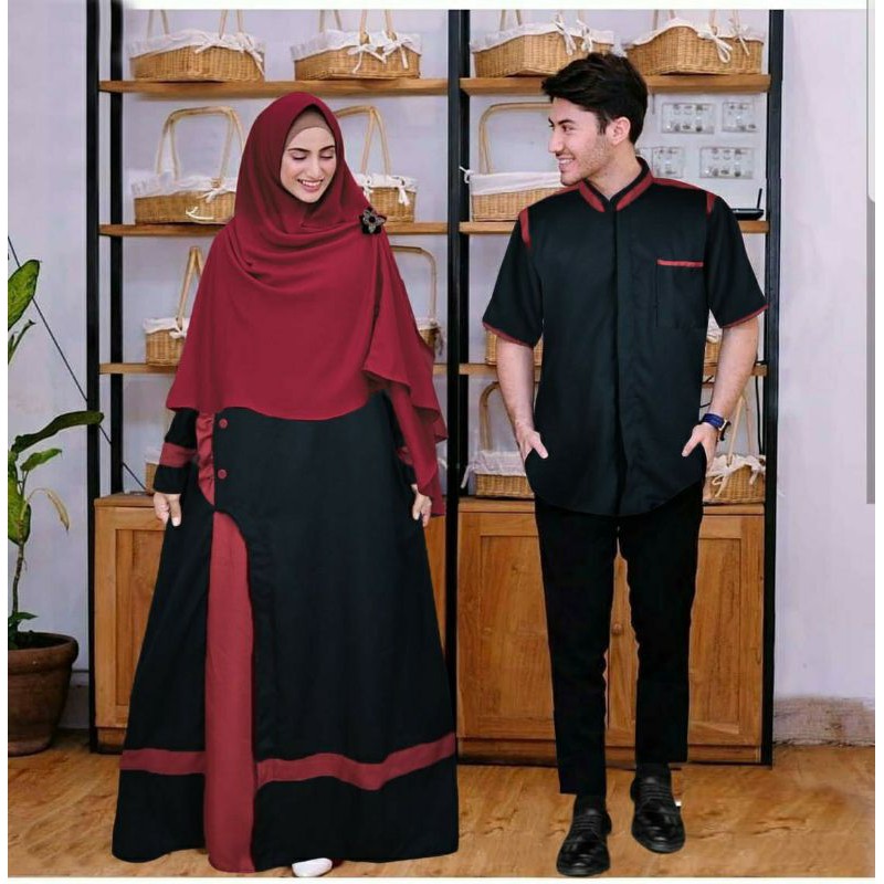 Baju Couple Tunangan Kekinian Elegan Mewah Pasangan Muslim Wanita Kondangan Gamis Couple Barokah Shopee Indonesia