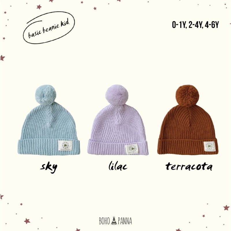BohoBaby BASIC BEANIE KID / BohoPanna Boho Topi Kupluk Rajut Bayi Anak 0-6y