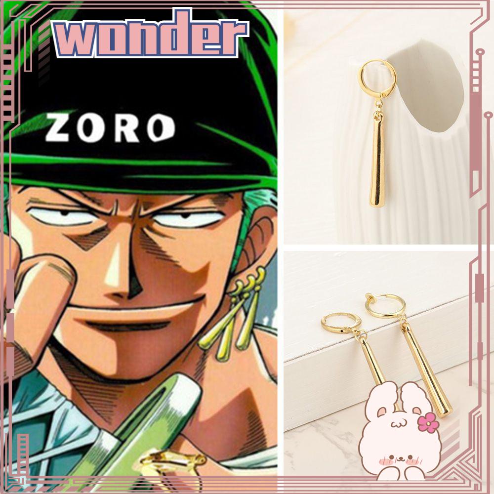 Anting Stud Kait Telinga Tanpa Tindik Desain One Piece Zoro Sauron Elektroplating Warna Emas