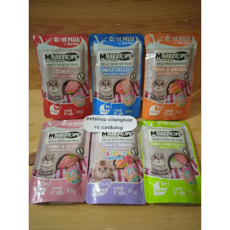 Markotops Sachet 85gr Paket 12pcs All Varian - makanan basas pouch kucing wetfood