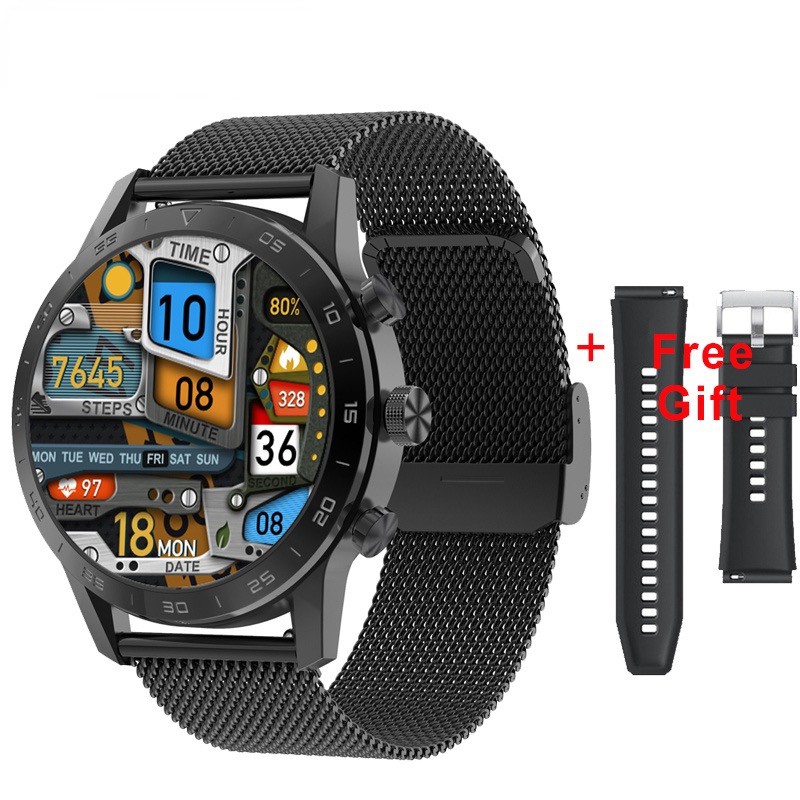 DT NO.1 KK70 DT70 Smart Watch Full Touch Screen Heart rate Monitor BT Call Smartwatch-Black steel