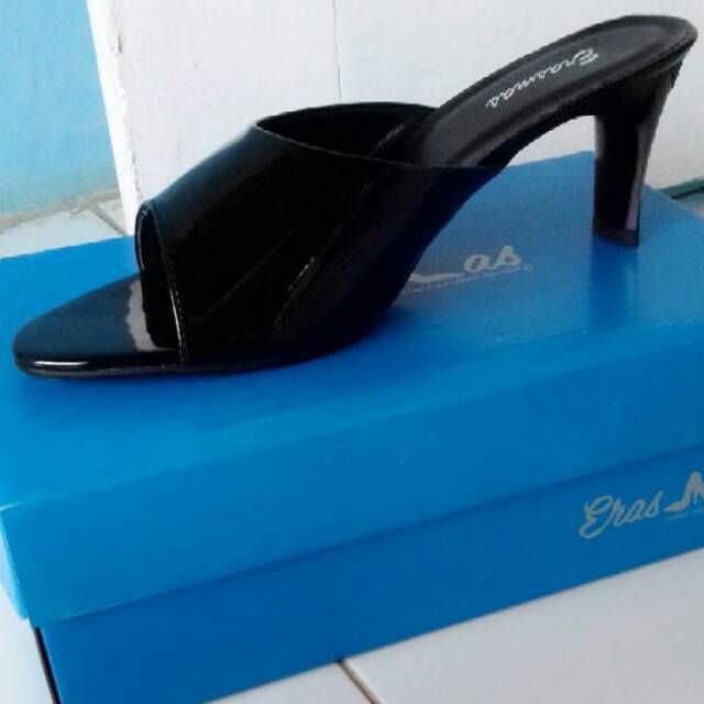 SELOP SANDAL PSR PESTA TERBUKA DEPAN GLOSSY HAK 7 CM