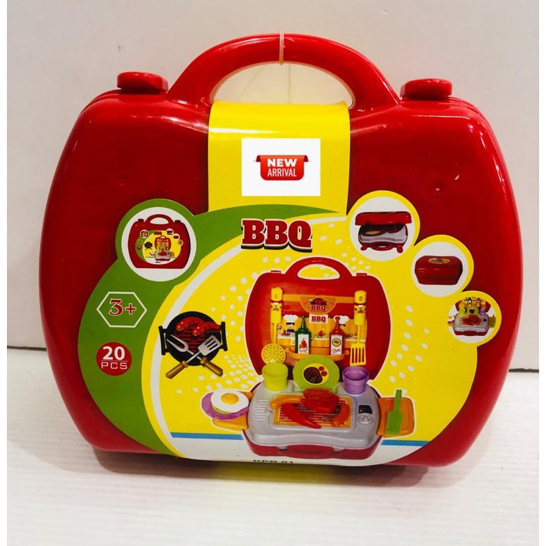 Mainan masak anak BBQ dapur koper