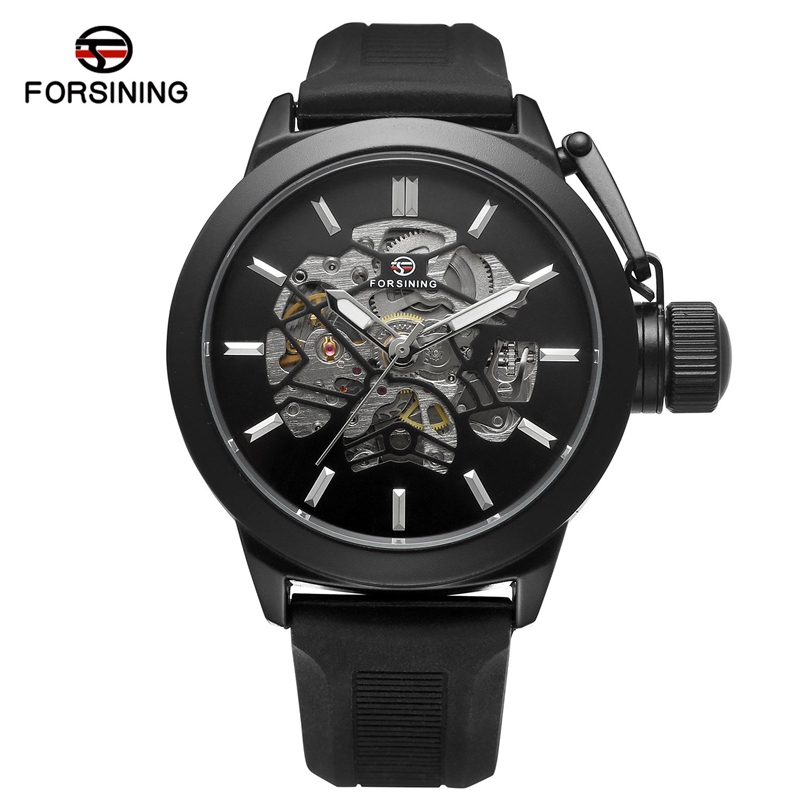 

FORSINING Jam Tangan Silicone Strap Mechanical Watch Hollow Dial Leisure Sports Automatic Watch