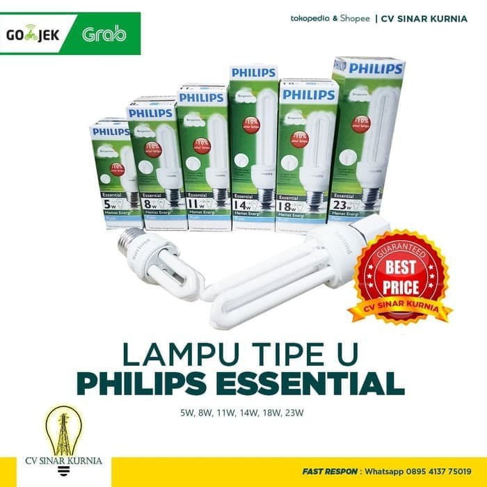 Lampu Philips Essential 5W 8W 11W 14W 18W 23W lampu tipe U