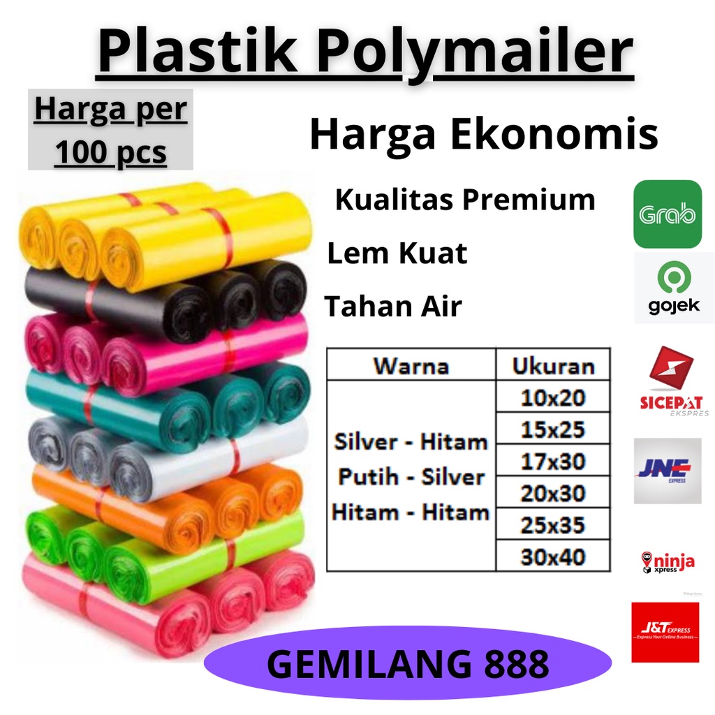 Polymailer uk 20x30 (100pcs) Plastik Packing Lem Hitam, Plastik Lem