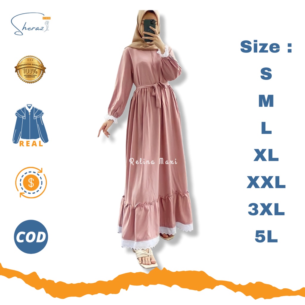 Baju Gamis Dress Lebaran Hitam Wanita Remaja Jumbo Ld 120 130 140 Terbaru Kekinian RELINA