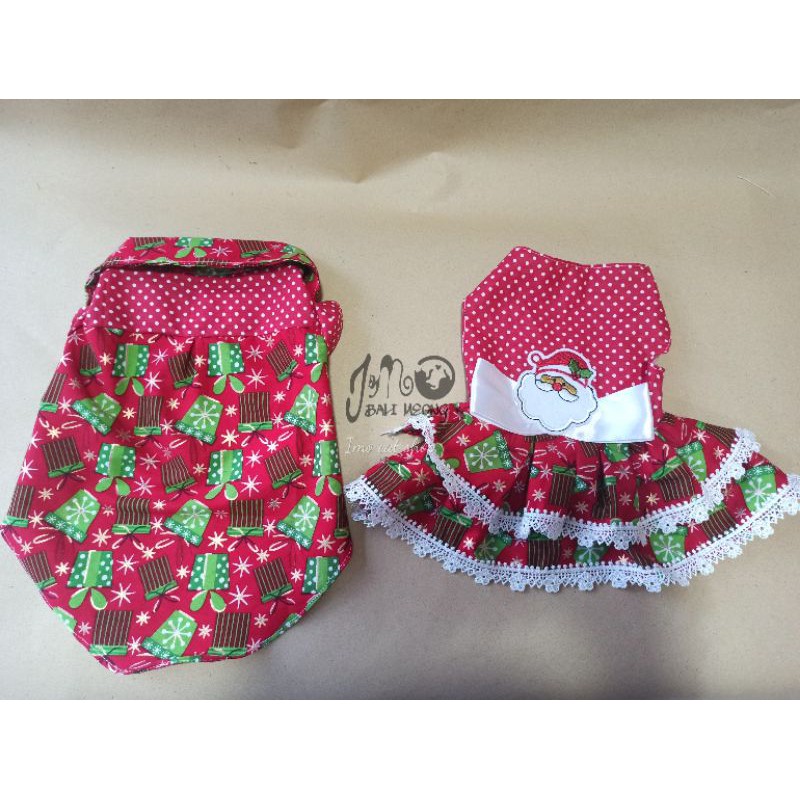 Baju kucing tema natal dress kemeja