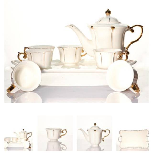 Tea set capodimonte elegant mewah aksen gold